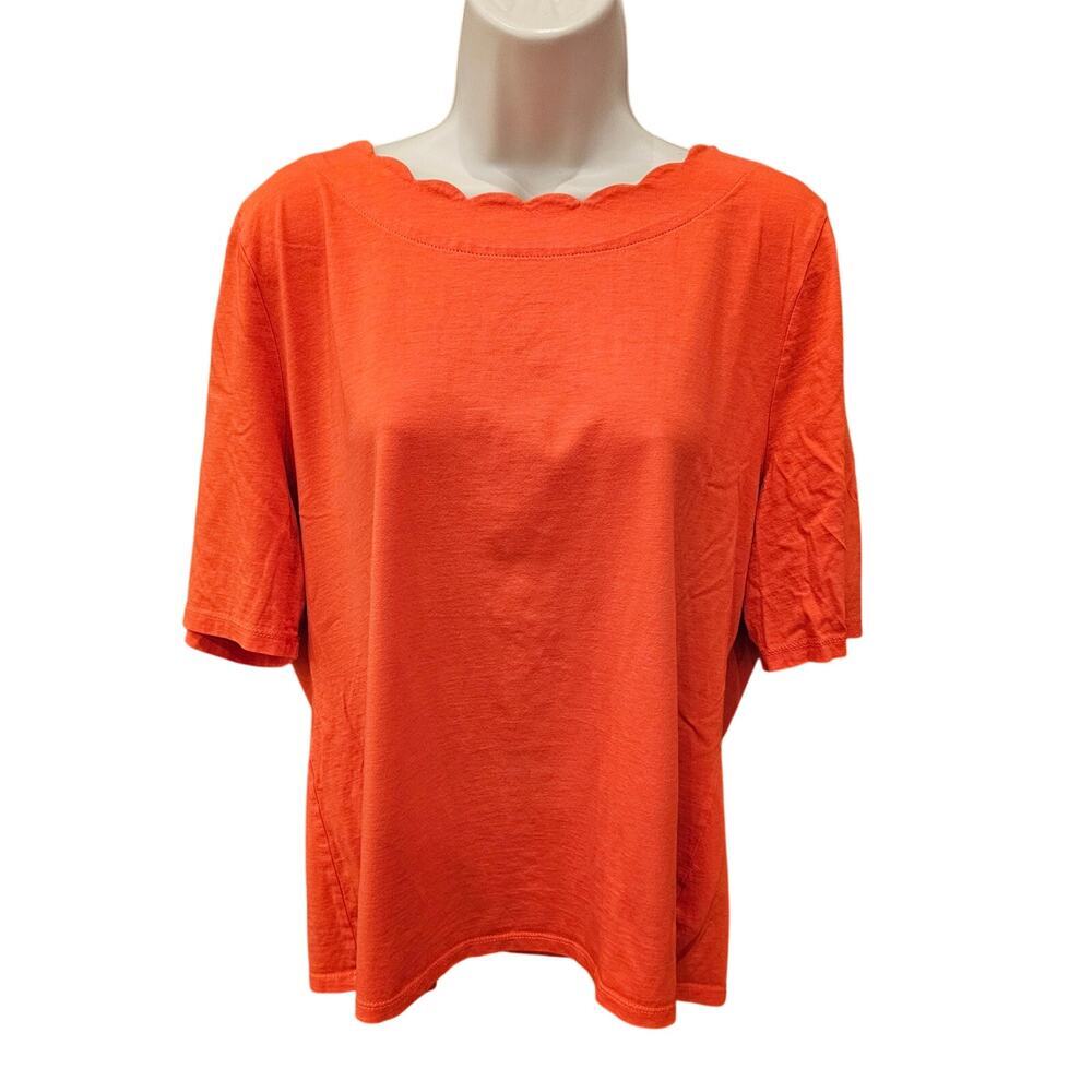 Talbots pima cotton scalloped orange XL layering minimalist top 1/2 sleeve casu
